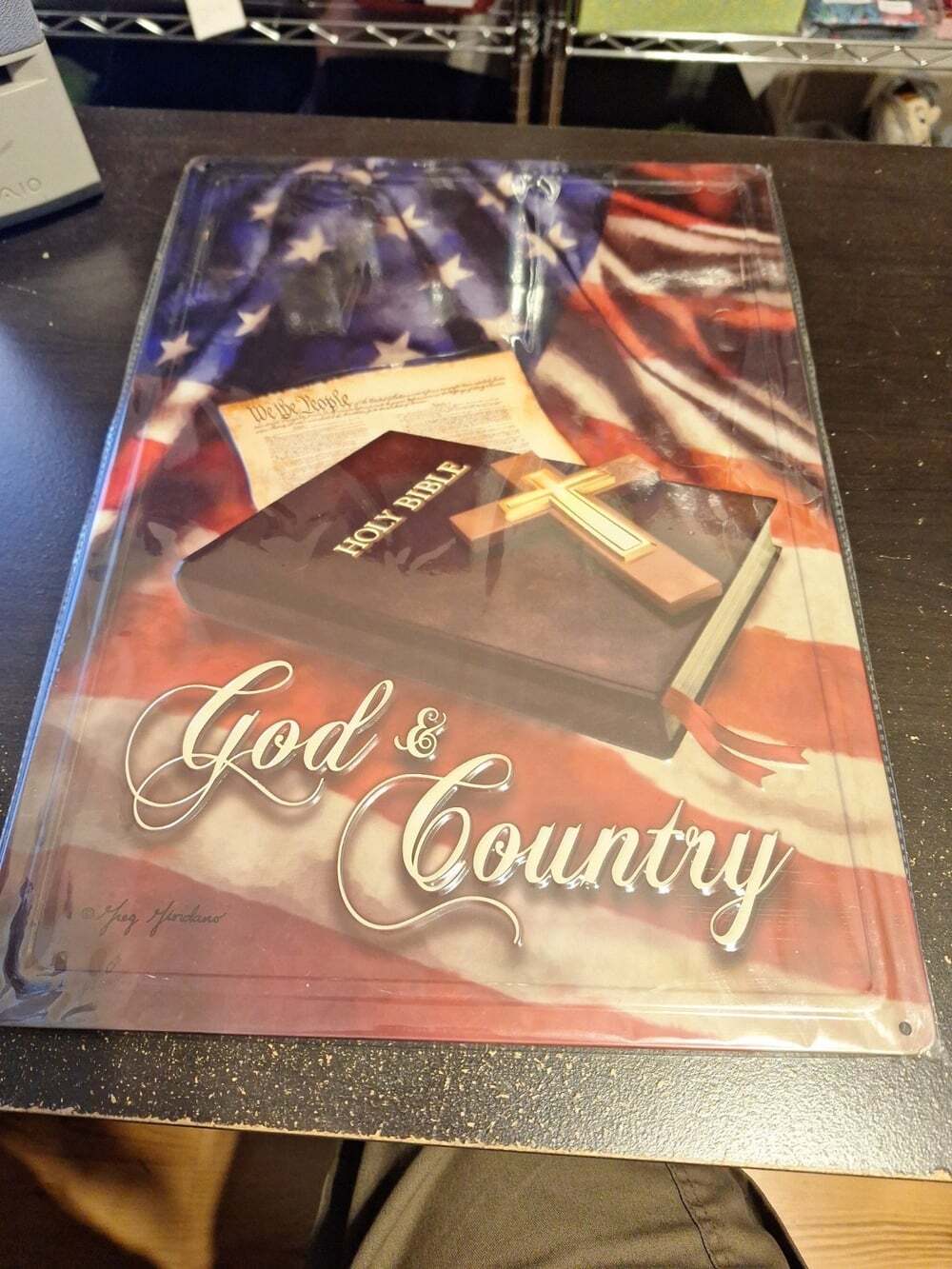 12" x 17" Metal Tin Sign “God & Country” Patriotic Rustic Wall Decor